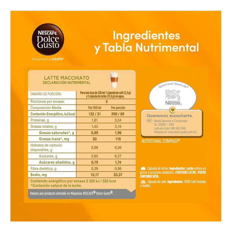 Cápsulas De Café Nescafé Dolce Gusto Latte Macchiato X16 Und