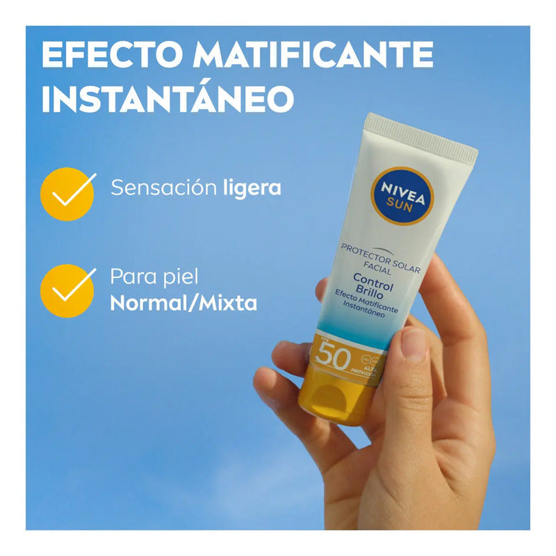 Nivea Protector Solar Control Brillo Sun Facial 50ml, Bloqueador Solar