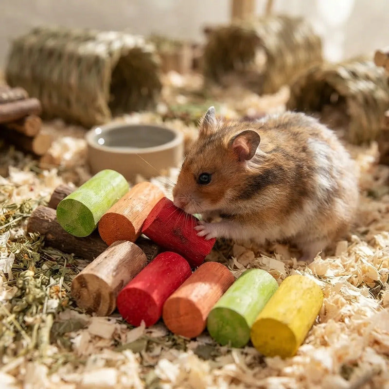 Masticables De Cilindros Para Pequeños Mamíferos, 8 Piezas. Marrón