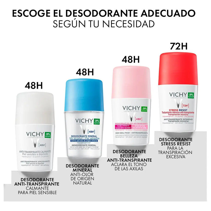 Vichy Desodorante Roll On Anti-transpirante 48h De Protección Y Reductor De Vello, 50ml