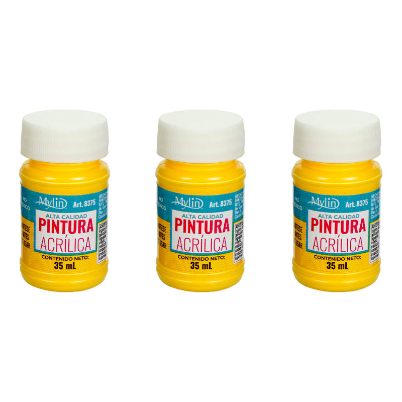 Pintura Acrílica Alta Calidad Color Amarillo Piña 3pz D 35ml Amarillo Piña