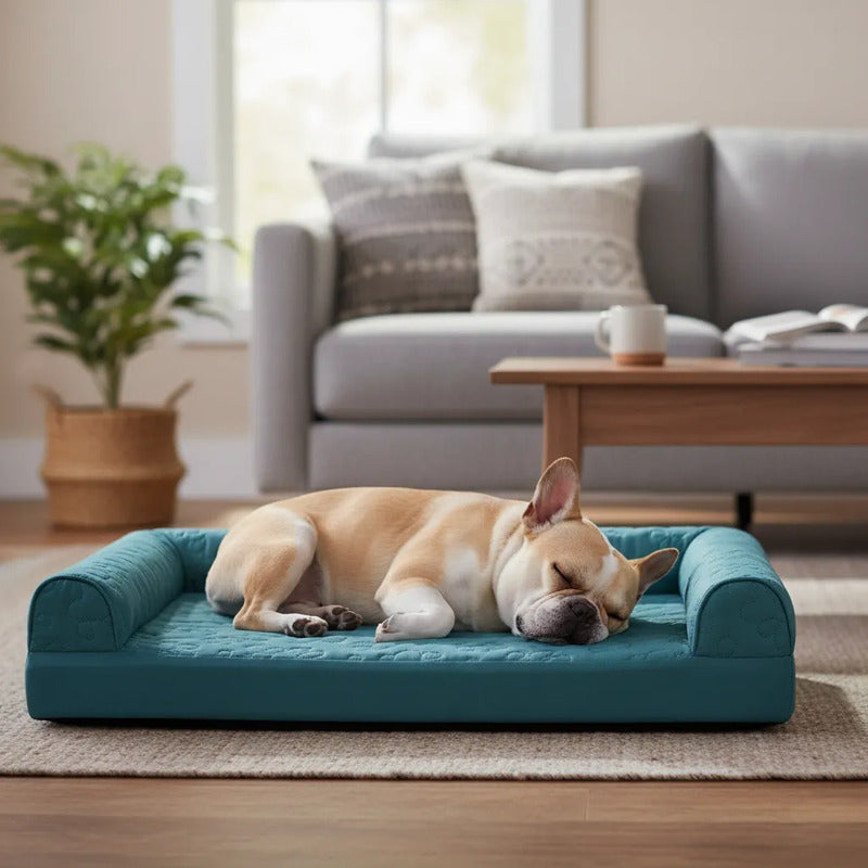 Cama Extendida Patrón Huellas Para Perro, Mediano Azul Petróleo Lounge