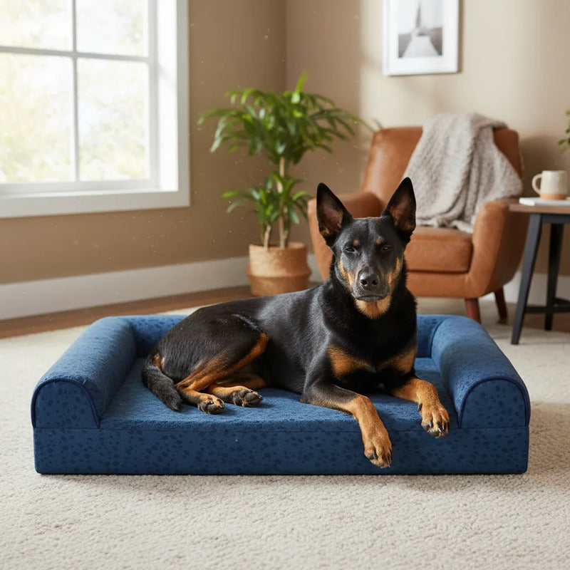 Cama Extendida Patrón Almendras Para Perro, Mediano Azul Lounge