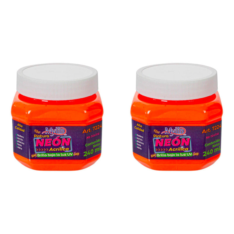 Pintura Acrílica Naranja Neón 2 Piezas De 240ml Naranja Neón