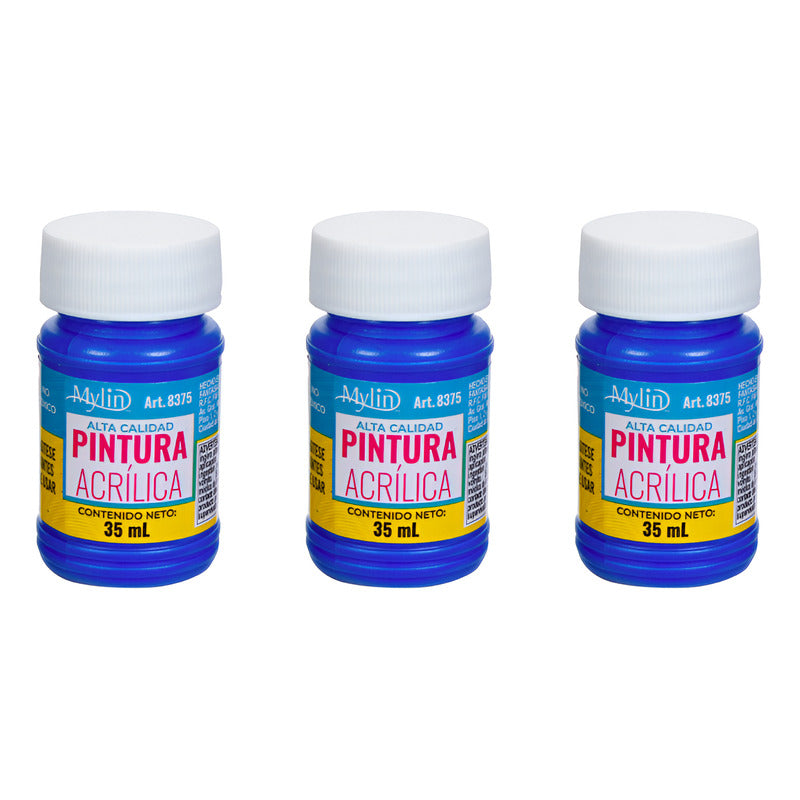 Pintura Acrílica Alta Calidad Color Azul Rey 3 Pz De 35ml Azul Rey