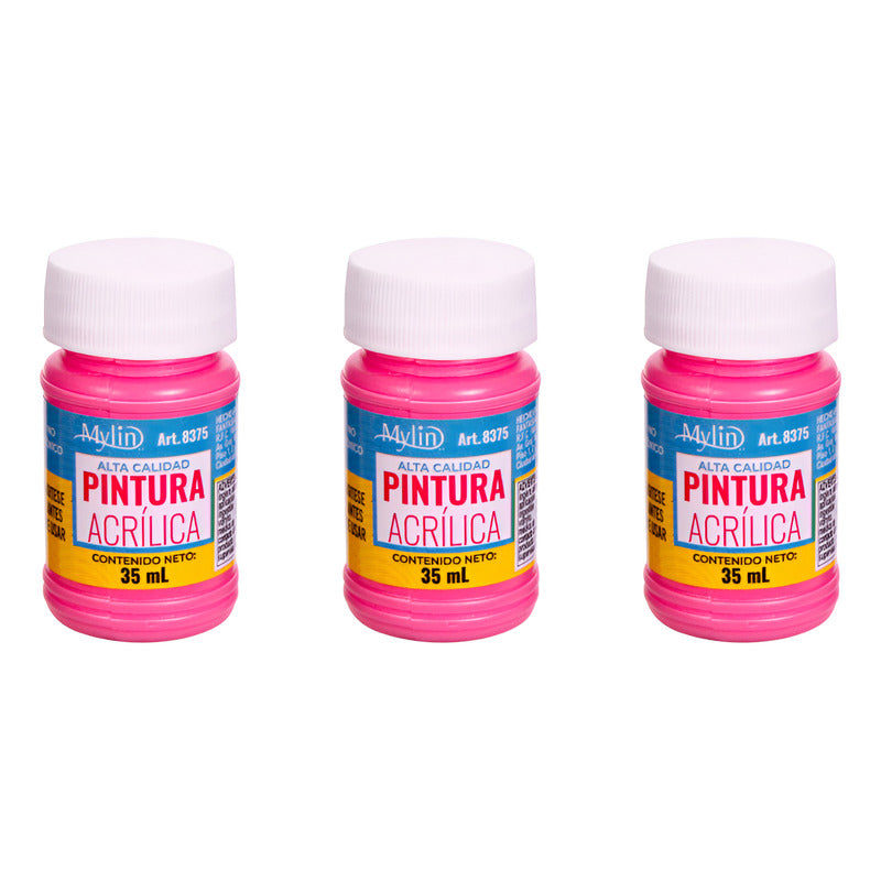 Pintura Acrílica Altacalidad Color Rosa Brillante 3pz D 35ml Rosa Brillante