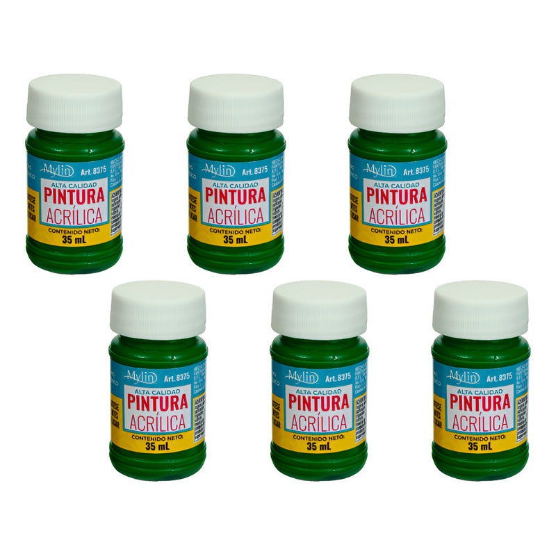 Pintura Acrílica Alta Calidad Color Verde Bosque 6pz De 35ml Verde Bosque