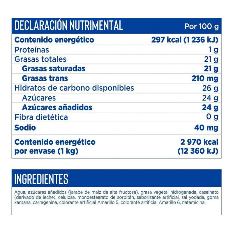 Crema Chantilly Top Cream Sabor Nata 1 Kg (2pzas)