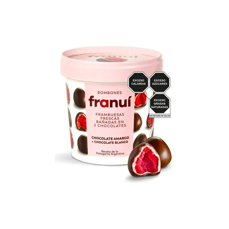 Frambuesas En Chocolate Amargo Y Blanco Franuí 1 Pz De 150gr