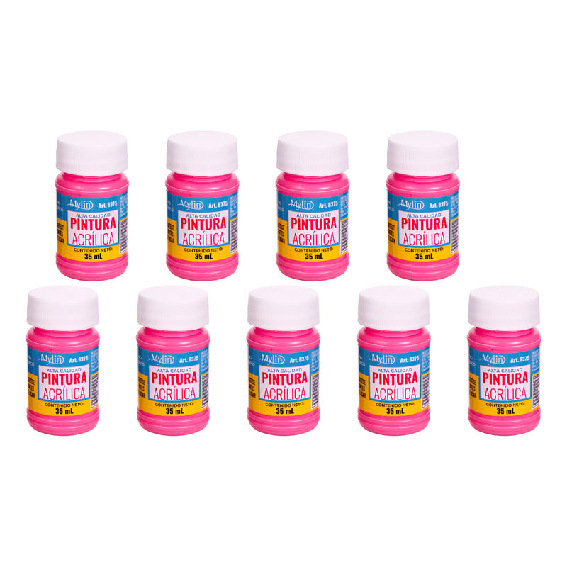 Pintura Acrílica Altacalidad Color Rosa Brillante 9pz D 35ml Rosa Brillante