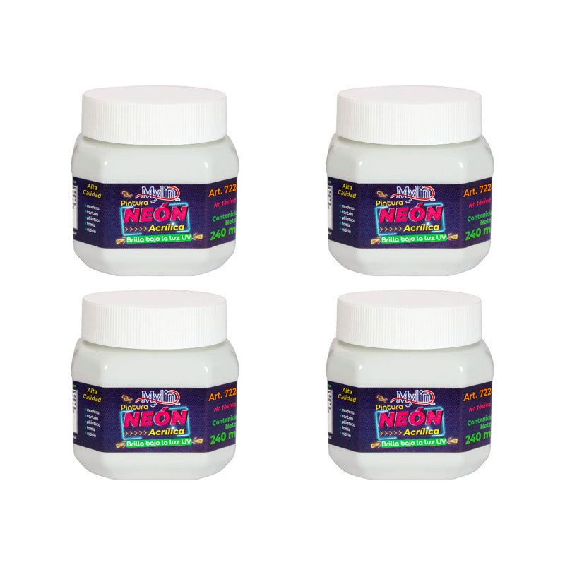 Pintura Acrílica Blanco Neón 4 Piezas De 240ml Blanco Neón
