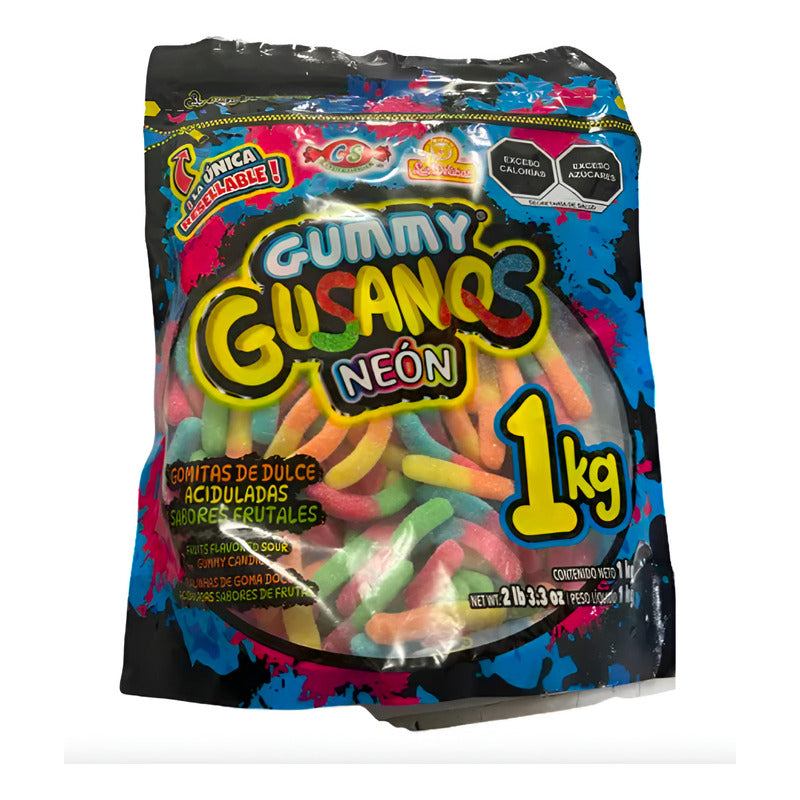 Gomitas Gummy Gusanos Neon Las Delicias 2 Paq De 1 Kilo