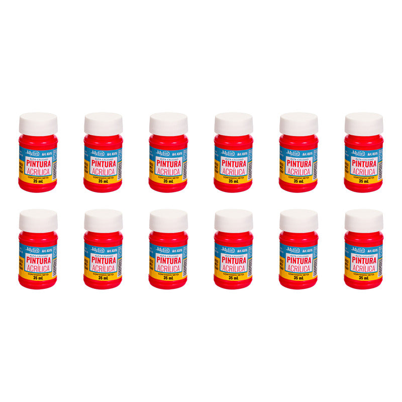 Pintura Acrílica Alta Calidad Color Rojo Cereza 12 Pz D 35ml Rojo Cereza
