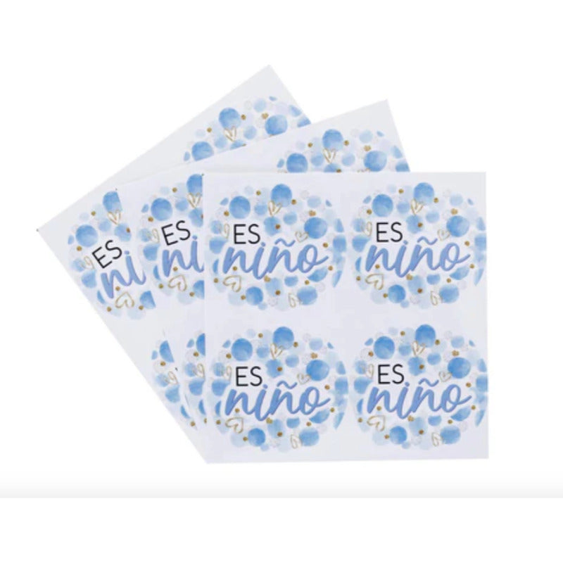 Calcomanía Azul Para Baby Shower Es Niño De 4.5x4.5cm 24 Pz