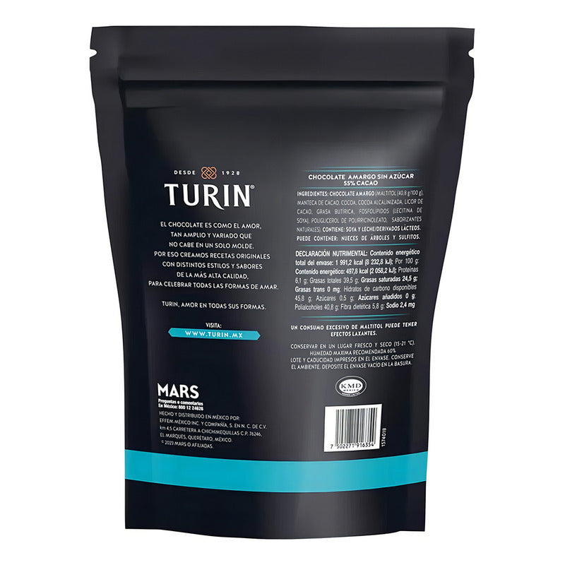Chocolate Amargo Zero Azúcar Turin 80 Piezas 400g