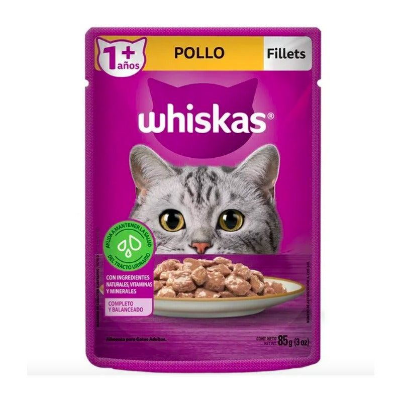 Alimento Gato Whiskas Adulto Fillets Pollo 85gr (3 Sobres)