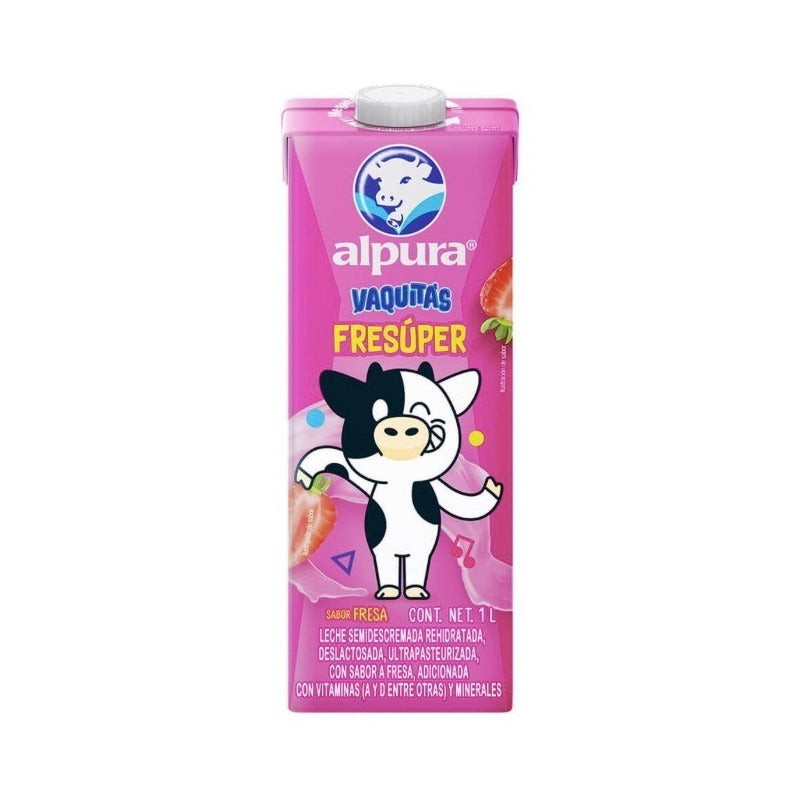 Leche Alpura Vaquitas Sabor A Fresa 1 L 12pzas