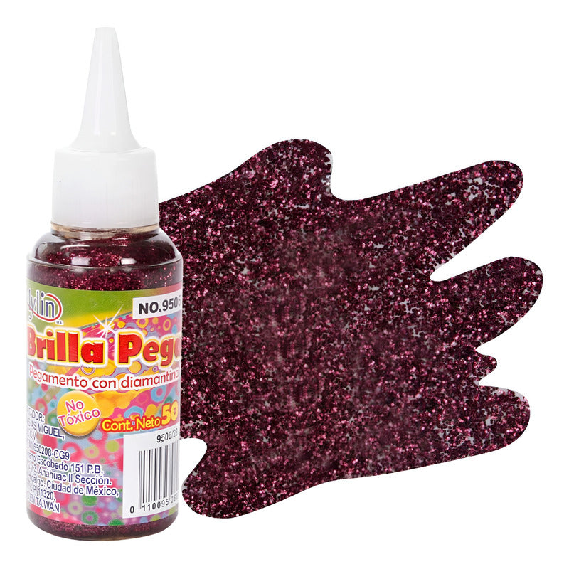Pegamento Con Diamantina Color Vino 50ml 4pz Rojo