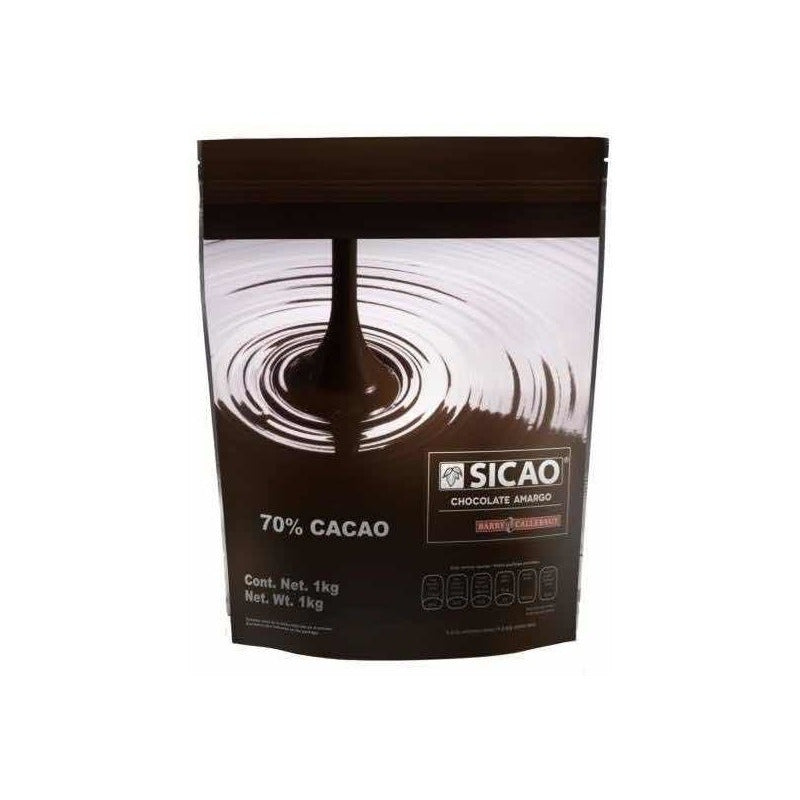 Caja De 10 Bolsas Chocolate Amargo 70% Cacao Sicao 1 Kg