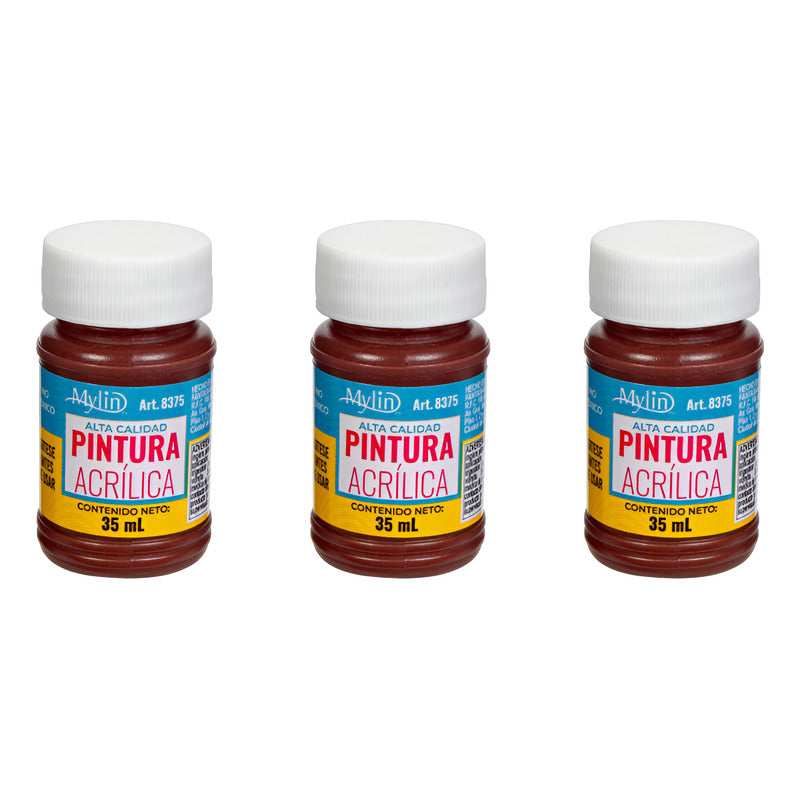 Pintura Acrílica Alta Calidad Color Cocoa 3 Pz De 35ml Cocoa