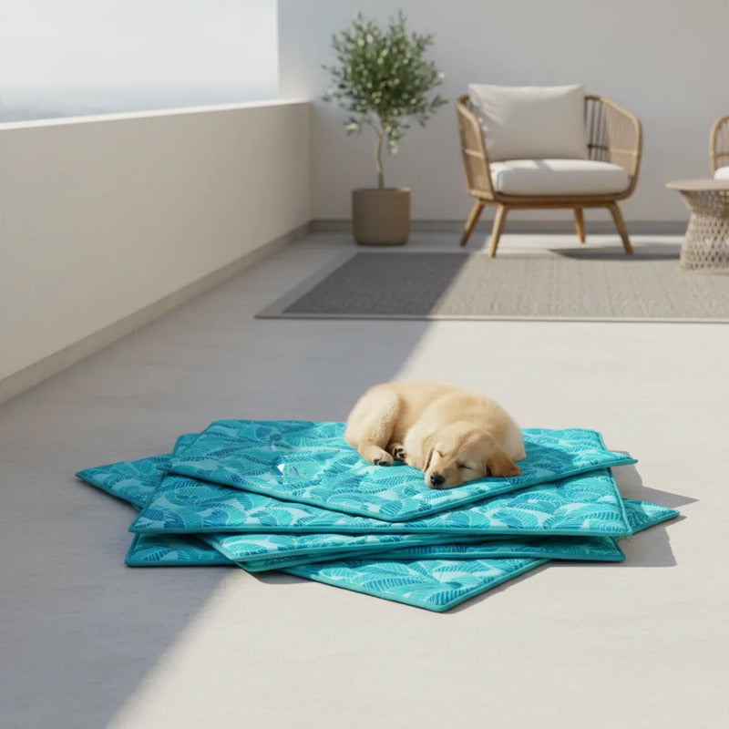 Tapete Con Gel Patrón Tropical Para Perro, Grande Turquesa