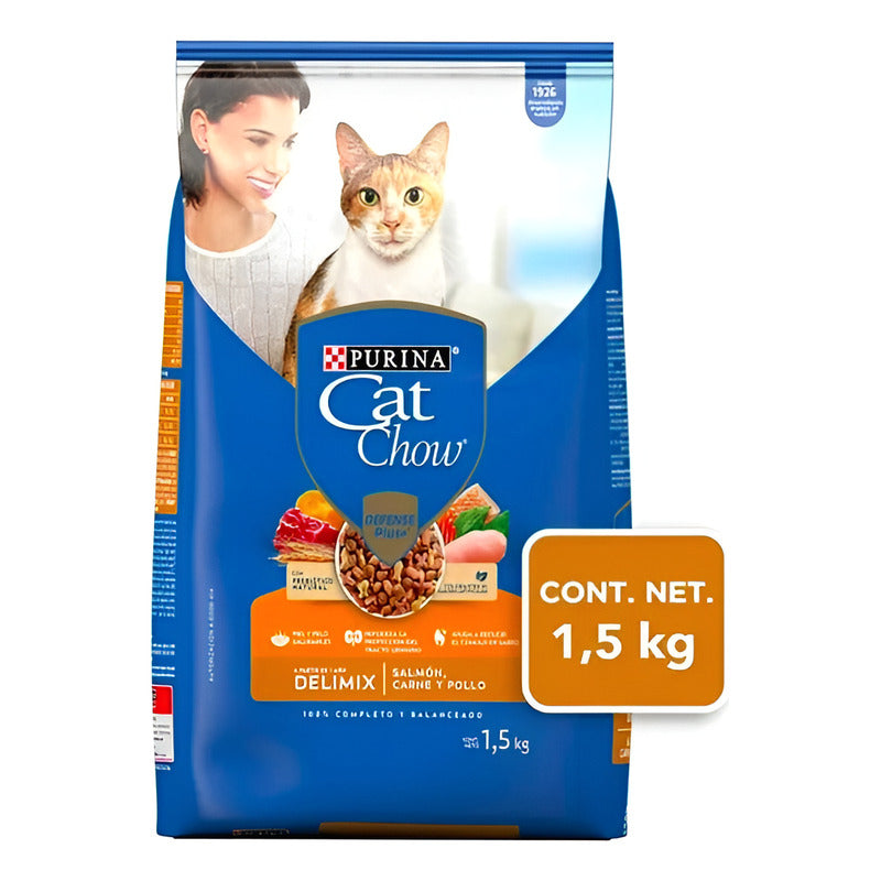 Cat Chow Delimix Sabor Salmón Carne Y Pollo 3 Pzas De 1.5kg