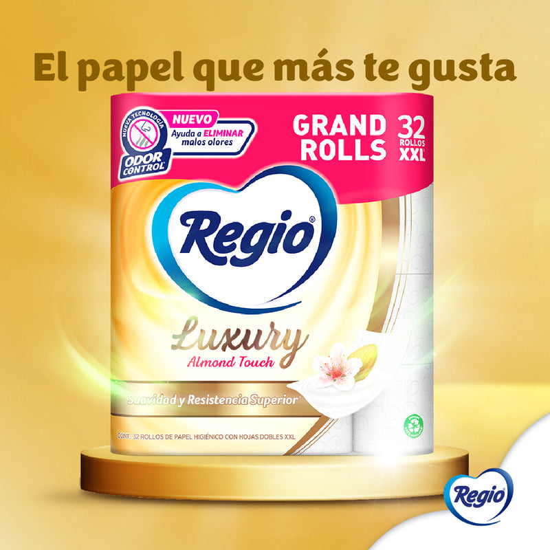 Pack X32 Rollos Papel Higiénico Regio Luxury Almond Touch Xxl