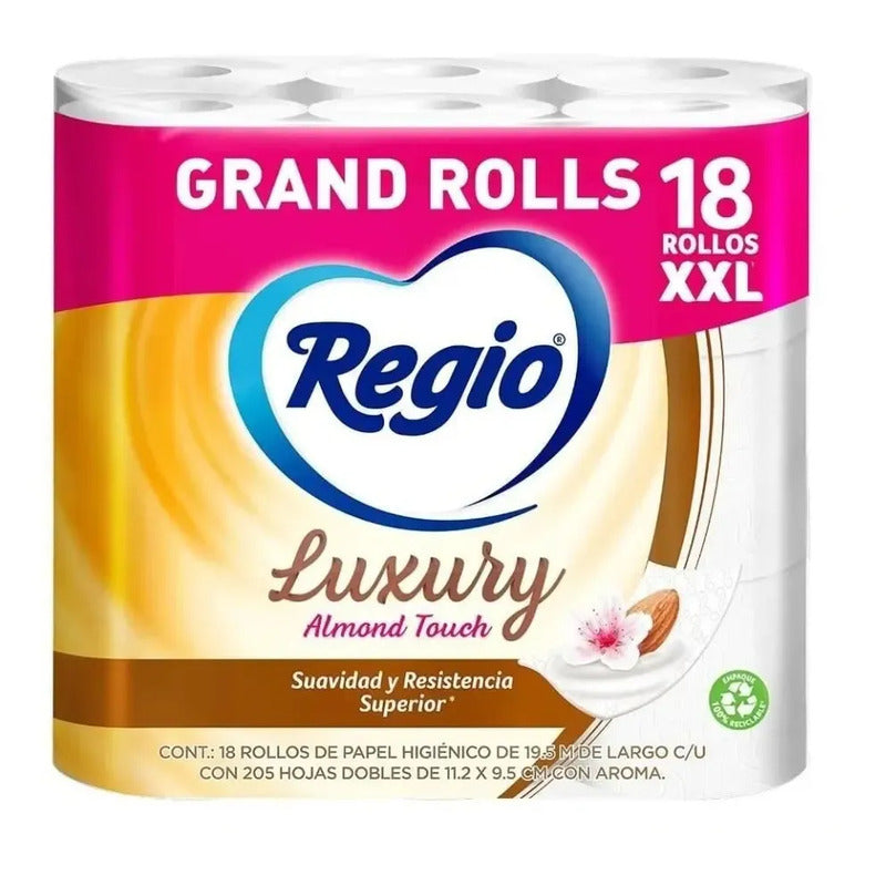 Papel Hig. Regio Luxury Almond Touch 18 Rollos (2 Paquetes)