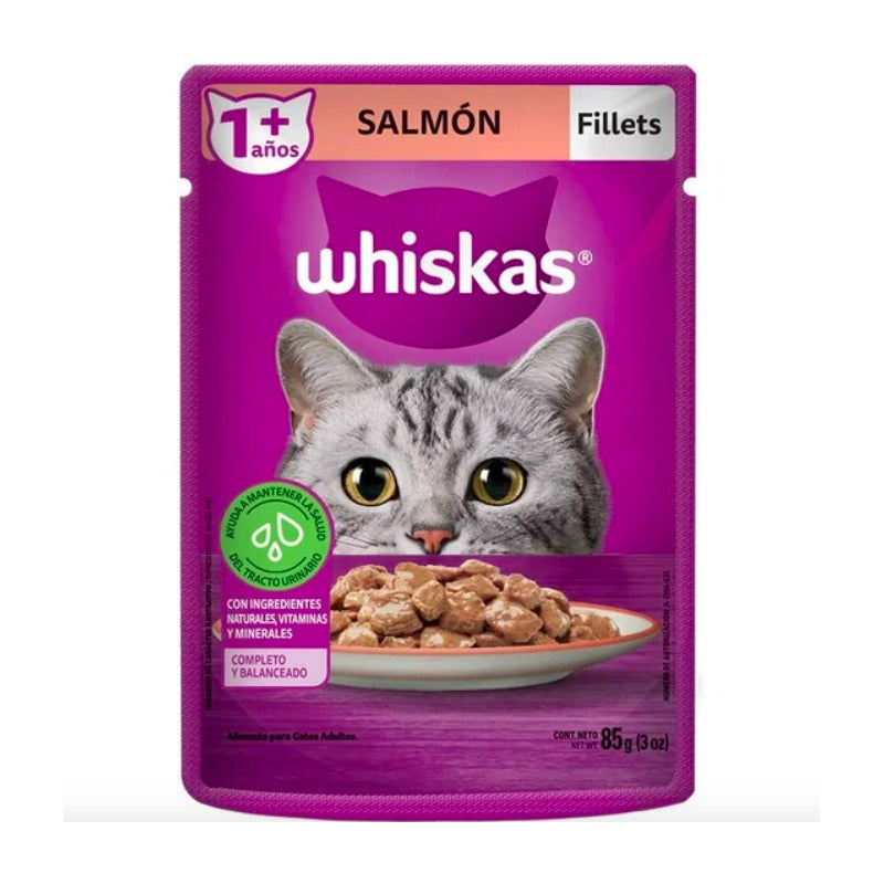 Alimento Gato Whiskas Adulto Fillets Salmón 85gr (12 Sobres)