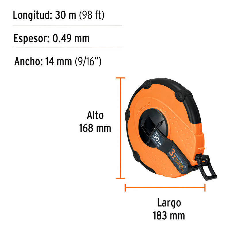 Cinta Larga, Carcasa Plástica, 30m, Metálica, Truper 12639