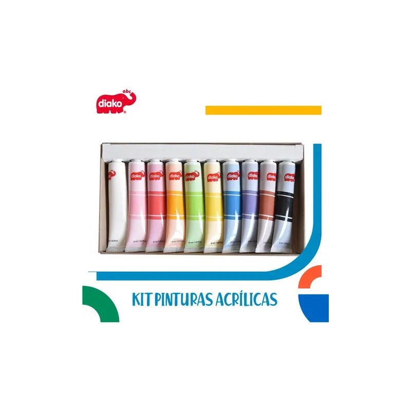 Kit De Pinturas Acrílicas Para Niños | Caja De 10 | Diako