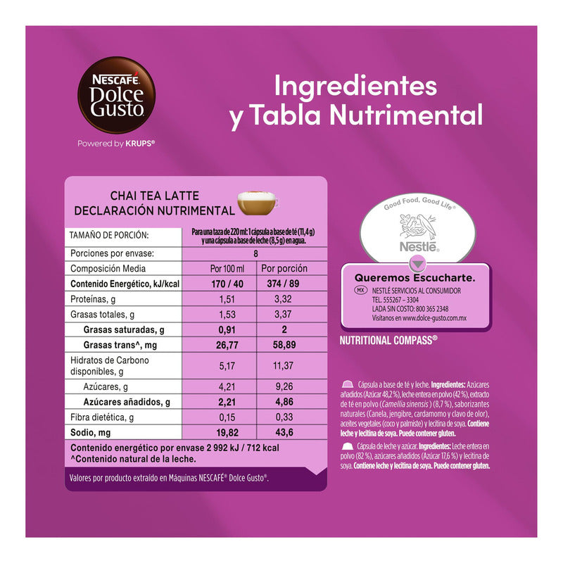 Nescafé Dolce Gusto Té Chai Latte | Polvo Para Preparar Bebidas | Caja De 16 Cápsulas