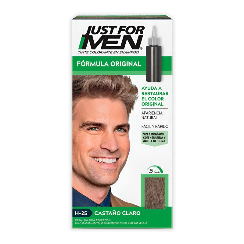 Shampoo Con Tinte Just For Men Fórmula Original Larga Duración Castaño Claro H25 66ml