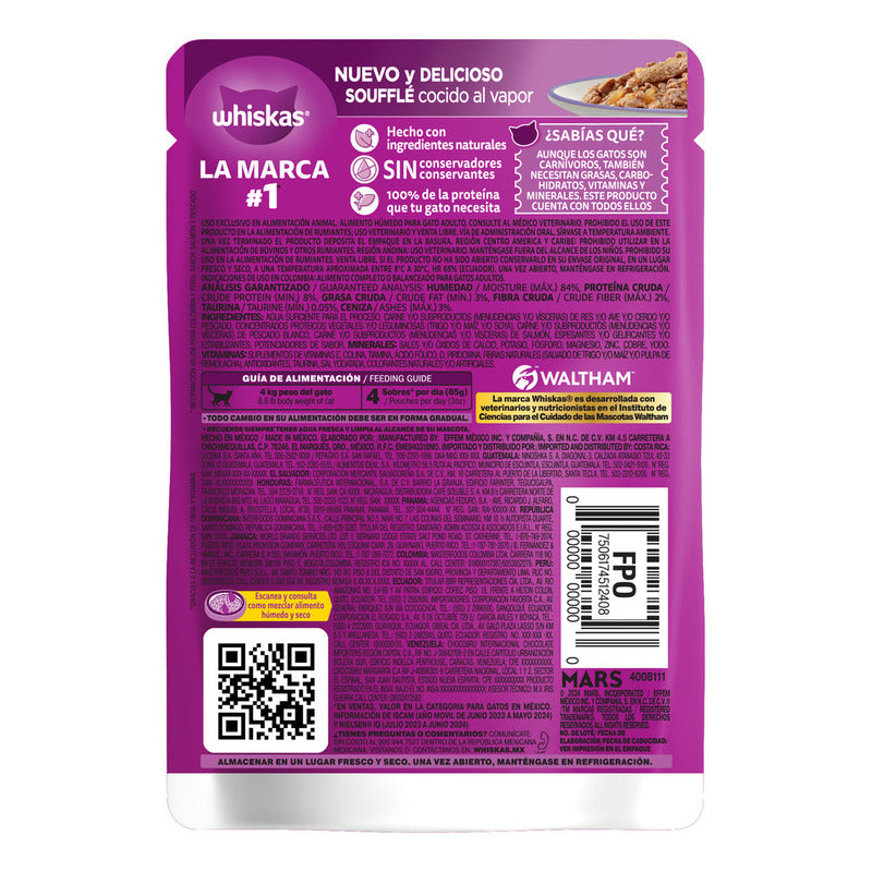 Pack X24 Sobres Alimento De Gato Whiskas Soufflé Salmón Y Pescado
