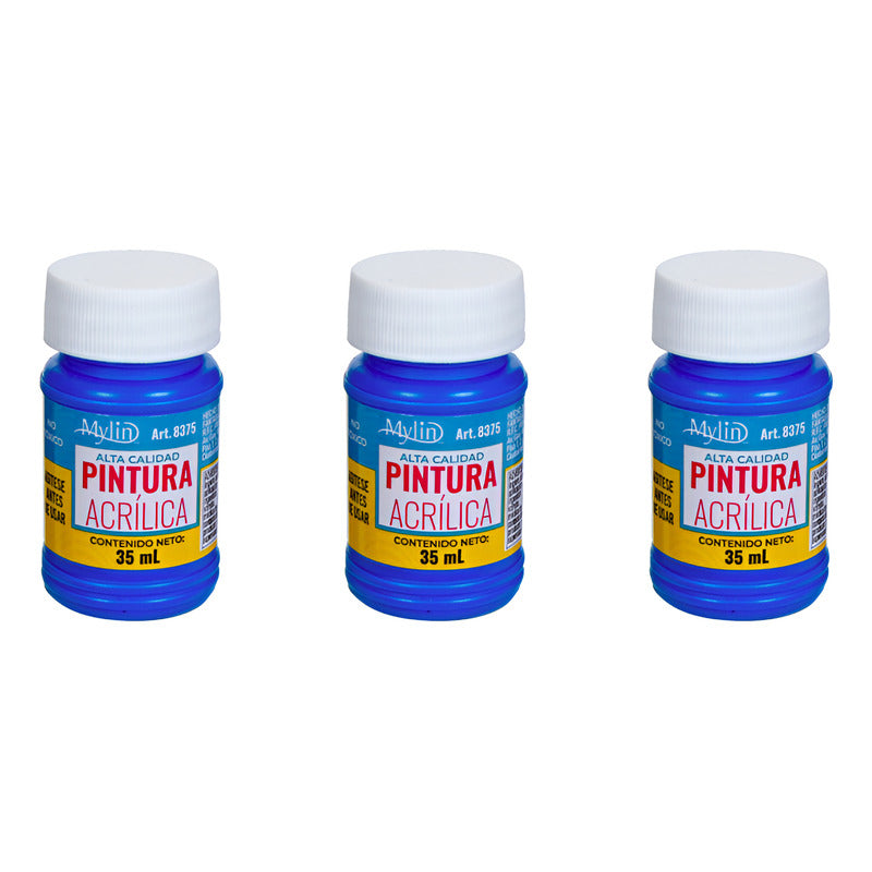 Pintura Acrílica Alta Calidad Color Azul Marino 3 Pz De 35ml Azul Marino
