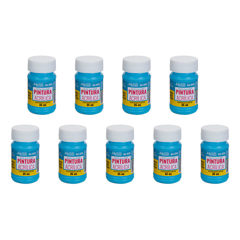 Pintura Acrílica Alta Calidad Color Azul Claro 9 Pz De 35ml Azul Claro