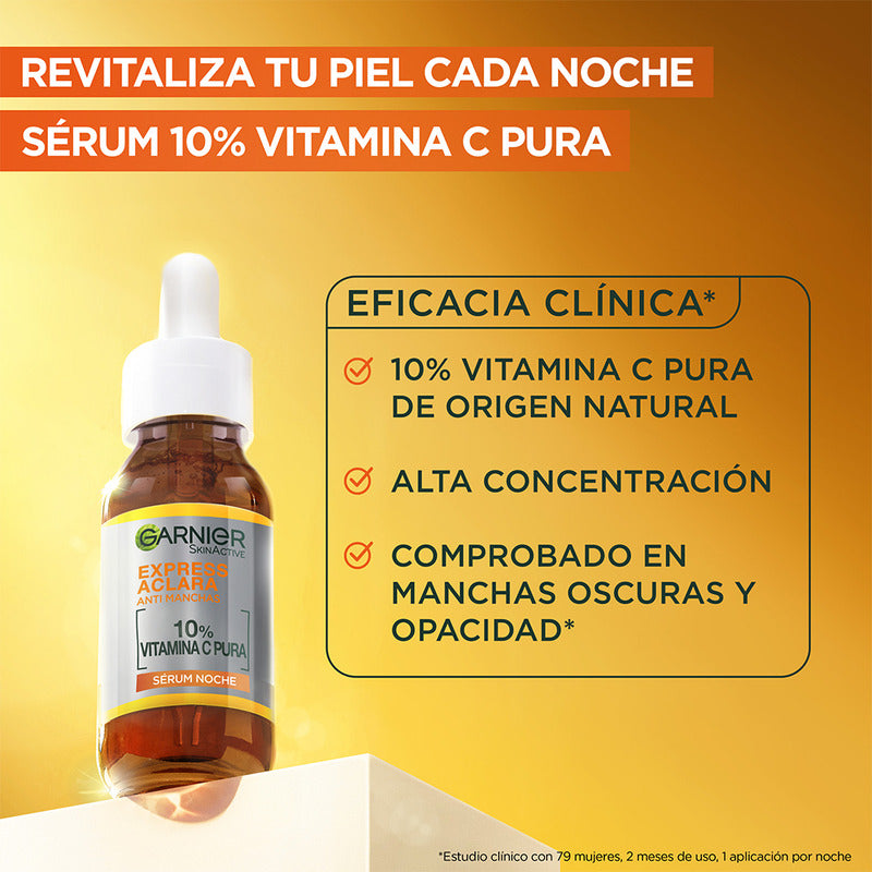 Garnier Express Aclara Sérum Noche Antimanchas Con Vitamina C Pura, 30ml Todo Tipo De Piel