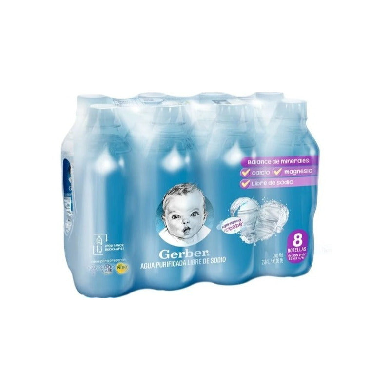 Agua Purificada Gerber 8 Botellas De 355 Ml C/u (3 Paq)