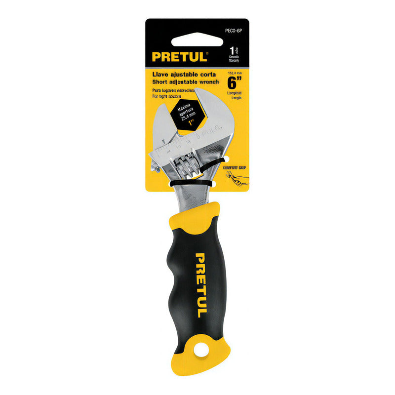 Llave Ajustable Perico Corto Cromado 6' Con Grip Pretul