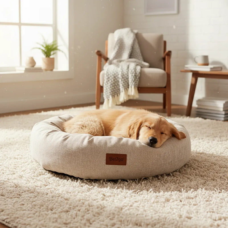 Cama Antiestrés Circular Con Bordes Altos Para Perro X-chico Beige Circular