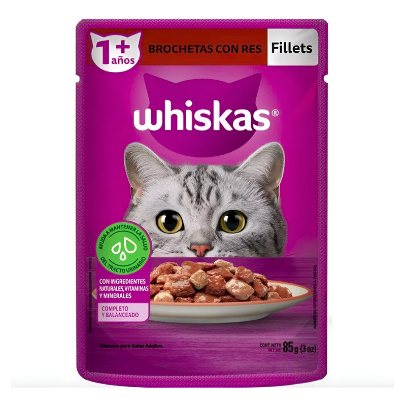 Alimento  Whiskas Fillets Brochetas C/ Res 85gr (9 Sobres)