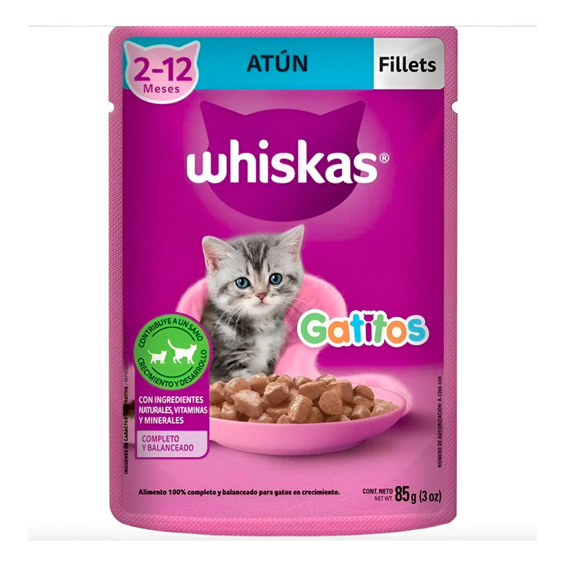 Alimento Gato Whiskas Gatitos Fillets Atún 85gr (12 Sobres)