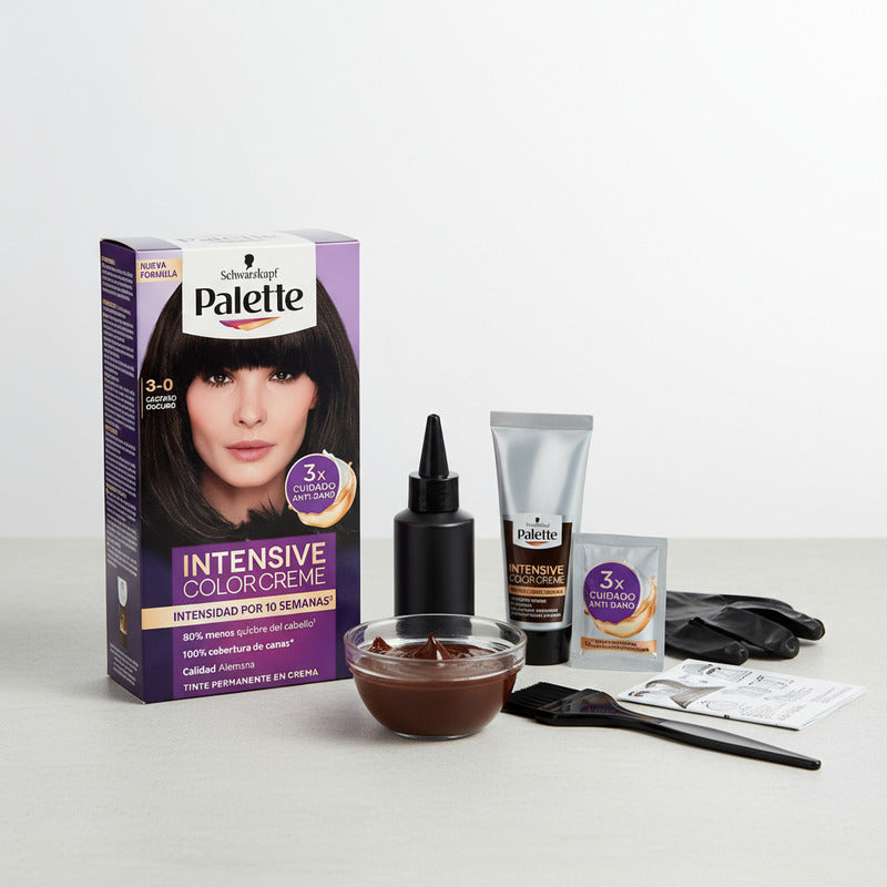 Tinte Para Cabello Palette 3-0 Castaño Oscuro 4 Pzs De 50ml 3-0 Castaño Oscuro