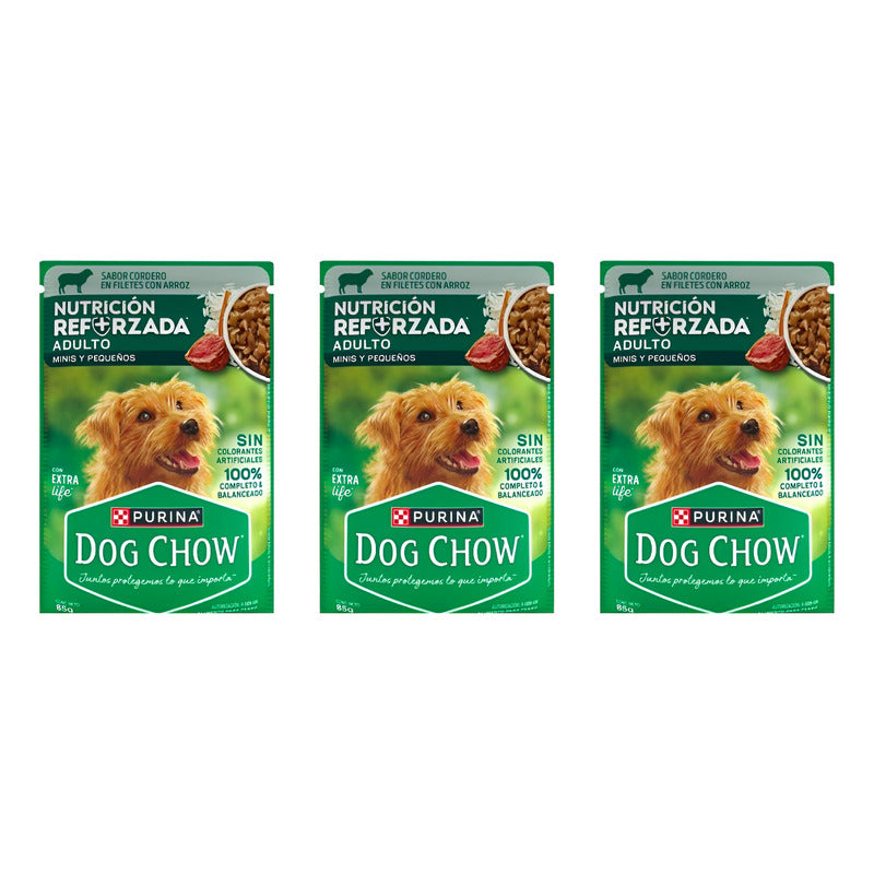 Alimento Para Perro Dog Chow Adulto Mini Cordero 3 Pz De 85g