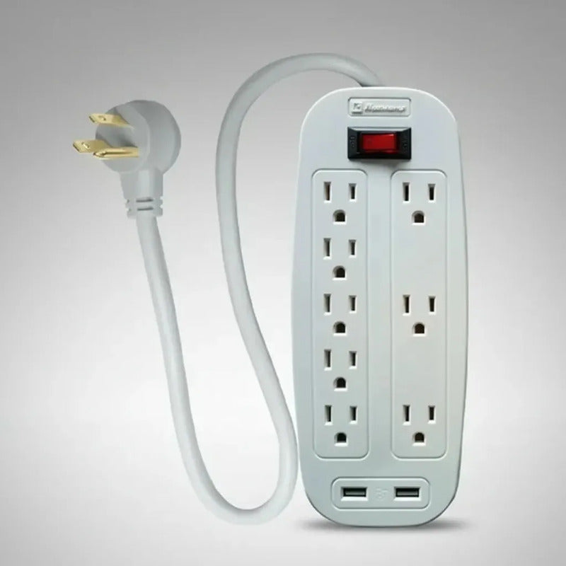 Multicontacto Supresor De Voltaje Koblenz Ss-2100 Usb, 8 Tomas Y 2 Puertos Usb En Gris