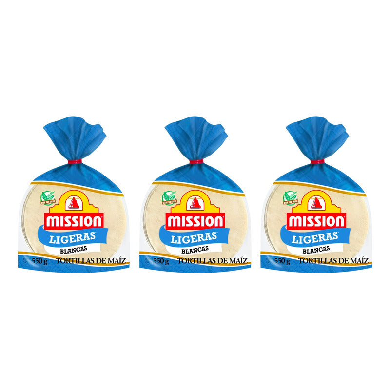 Tortillas De Maíz Blancas Mission Ligeras 3 Piezas De 550gr
