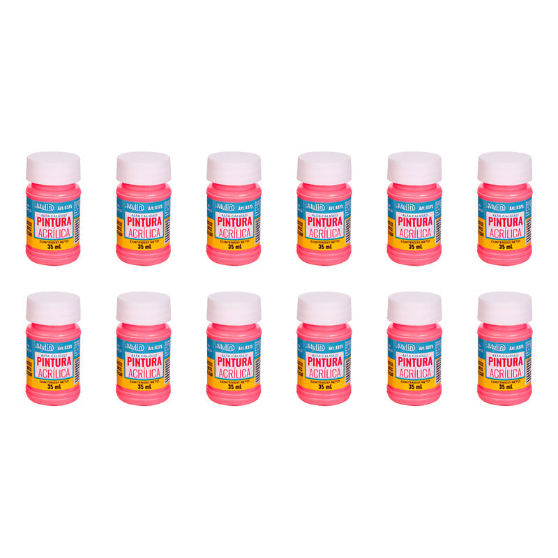 Pintura Acrílica Alta Calidad Color Flamingo 12 Pz De 35ml Flamingo