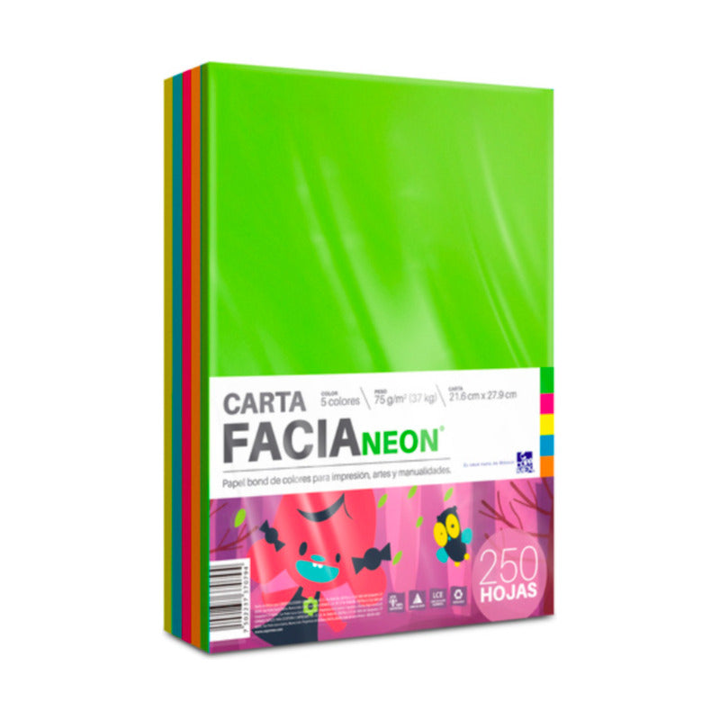 Hojas Tamaño Carta De 5 Colores Neon Surtido  Paq 250 Hojas Neón Surtido (5 Colores)