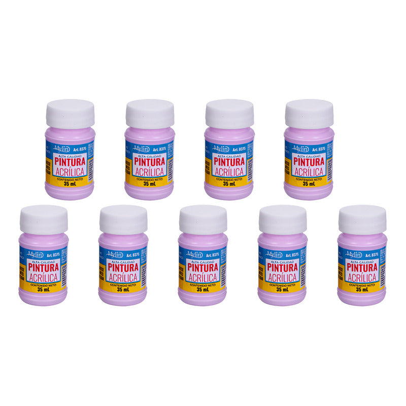 Pintura Acrílica Alta Calidad Color Lila Claro 9 Pz De 35ml Lila