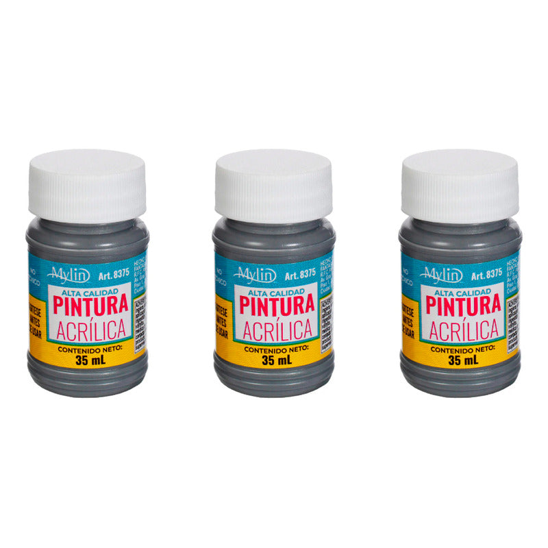 Pintura Acrílica Alta Calidad Color Gris Oxford 3 Pz De 35ml Gris Oxford